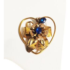 Vintage Sterling1/20 12kt gold filled heart & flower brooch blue stones and bow